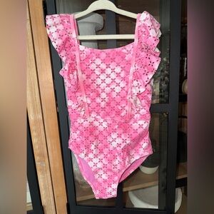 Shady Critters Eyelet ruffle one piece swimsuit toddler girl tie dye bubblegum